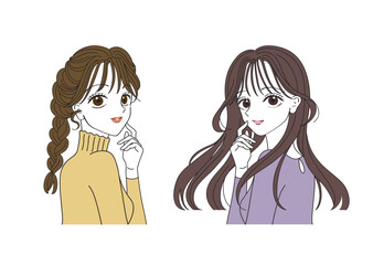 パーソナルカラー診断風の女性のイラストセット（春・夏）