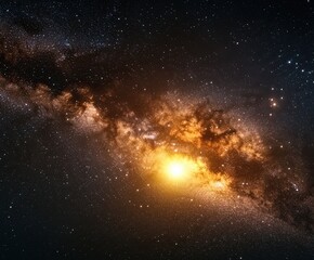 A bright star against a dark starry sky cut through by the Milky Way. Solar flare