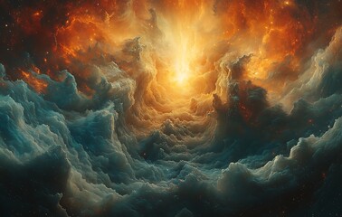 Fototapeta premium Vibrant Cosmic Scene with Swirling Blue and Orange Clouds