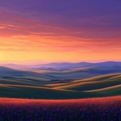 Obraz premium Sunset Over Rolling Hills Landscape