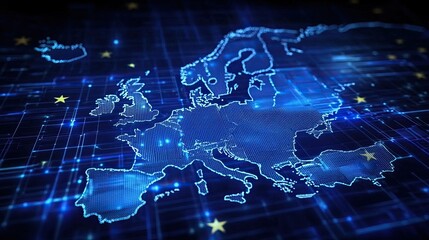 Europe from space at night with city lights showing European cities