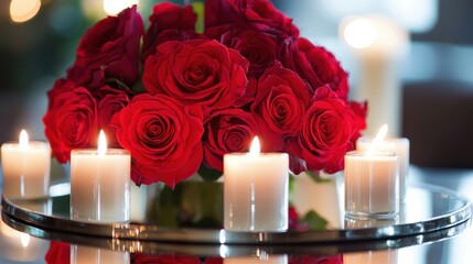 Classic White and Red Candlelit Arrangement