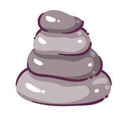 Zen cartoon stones in balance stack. Funny tower of rocks, cobblestones structure of relaxation and spa therapy. Harmony, stability mascot, cartoon cute solid stones foundation vector illustration