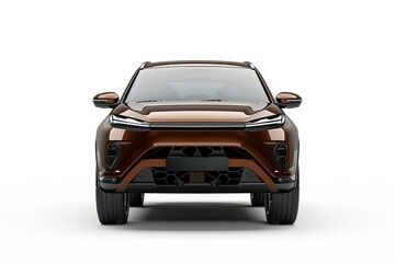 Isolated Simple Brown Suv Car Front View on White Background That Easily Removable