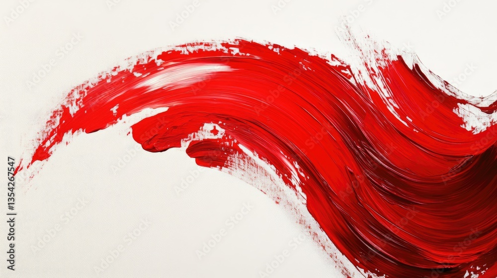 Poster A bold red paint stroke splashed across a clean white canvas, creating a striking contrast and an expression of dynamic energy.