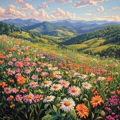 Obraz premium Here's the requested information for the imageMountain Meadow in Bloom Painting