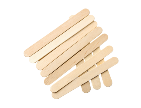 Bundle of wooden popsicle sticks isolated on white transparent background, PNG cutout, smooth and clean texture
