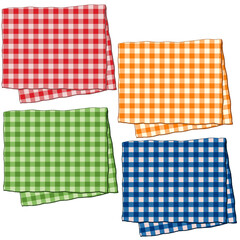 napkin top view, kitchen towels top view,  checkered folded cloth.