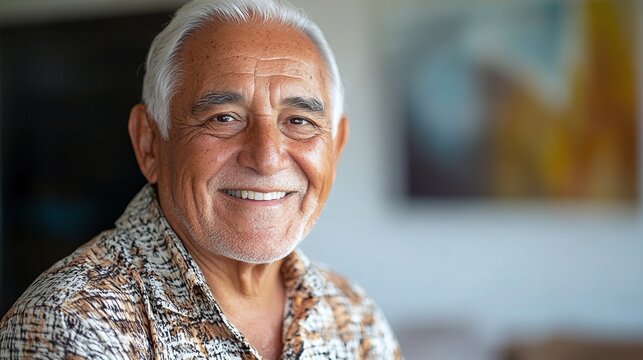 mature hispanic man with a warm smile looking at the camera showing confidence and happiness representing healthy aging and a positive outlook on life and lifestyle