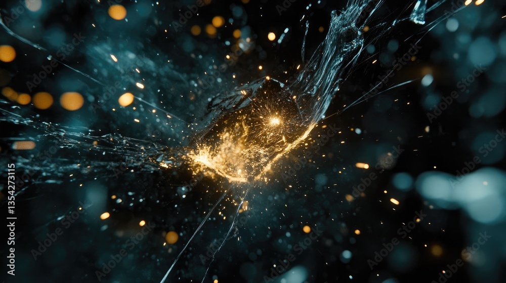 Poster a close-up shot of a metal tool sparking in the dark, with vibrant sparks flying off, creating an in