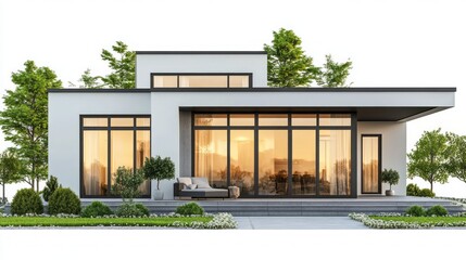 Fototapeta premium Contemporary style single story house with green rooftop vegetation