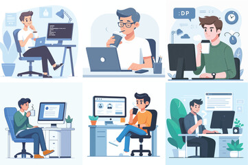 a set of vector images of an IT technician