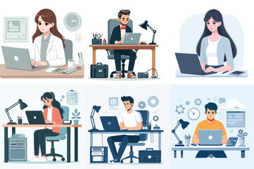 a set of vector images of an IT technician