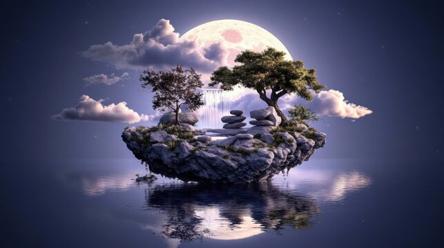 A dreamlike realm where ancient stone monoliths are fused with pulsating neon veins, forming an intricate web of energy that connects the floating islands of a weightless world.