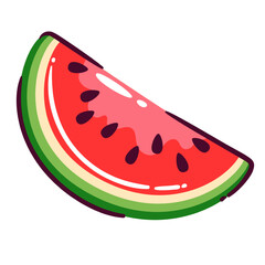 Slice watermelon. Summer juicy fruit vector illustration. Modern cartoon summer sticker piece of watermelon