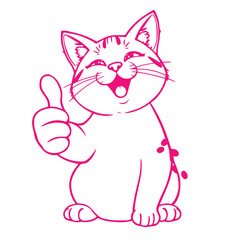 Obraz premium Continuous one line art drawing a cat giving a thumbs up design vector illustration.