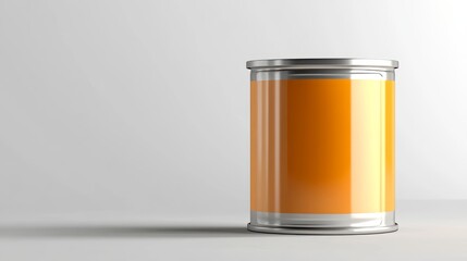 Canned food tin with a vibrant orange label, displayed on transparent background, polished metal finish, smooth textures, crisp focus, clean edges, and stylish and colorful appearance.