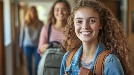 Fototapeta premium young female student preparing for college dorm move with parents smiling in background representing family support academic success education journey and career future