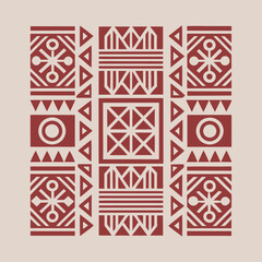 Geometric African Tribal Pattern in Red