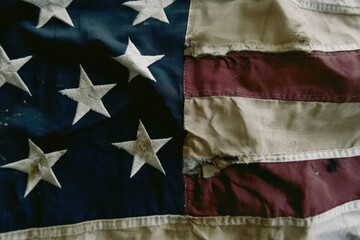 Weathered American Flag with Stars and Stripes Symbolizing Patriotism.