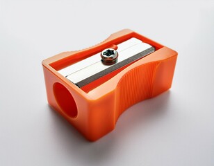 modern orange pencil sharpener office stationery for school education and artistic drawing tool white background