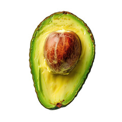 A green avocado with a brown seed in the middle