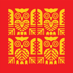 Fototapeta premium Geometric Owl Pattern, African Tribal Style