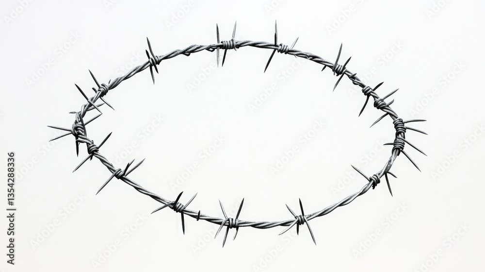 Aufkleber a simple yet striking image of circular barbed wire on a white background, evoking a sense of contai