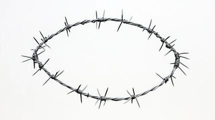 Obraz premium A simple yet striking image of circular barbed wire on a white background, evoking a sense of containment and protection.