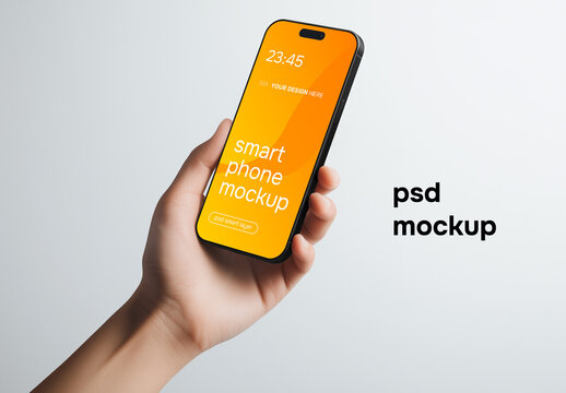 A hand holding a smartphone - mockup
