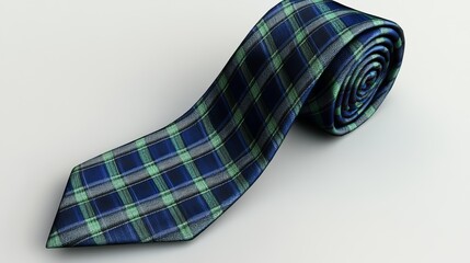 Checked tie in blue and green tones, isolated on transparent background, soft and detailed fabric texture, sharp edges, clean lines, and contemporary and vibrant design.