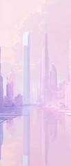 Naklejka premium Ethereal cityscape reflects in pastel water a tranquil fantasy.