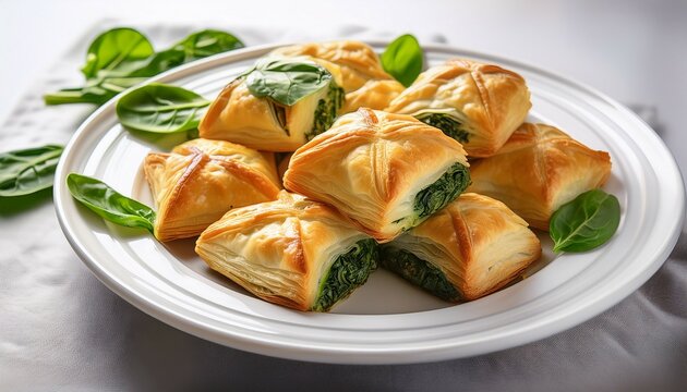 savory spinach pastries in a white dish freshly baked and appetizing