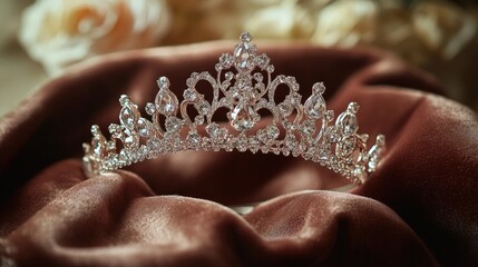 A sparkling tiara placed delicately on plush velvet, enhancing its intricate design and luxurious shine.
