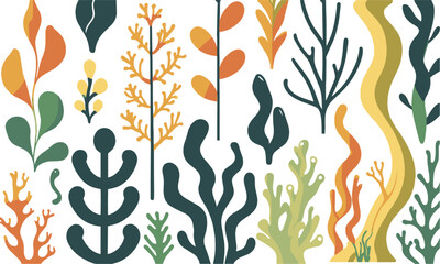 Modern vector-style illustration featuring a collection of stylized botanical elements, easily editable.