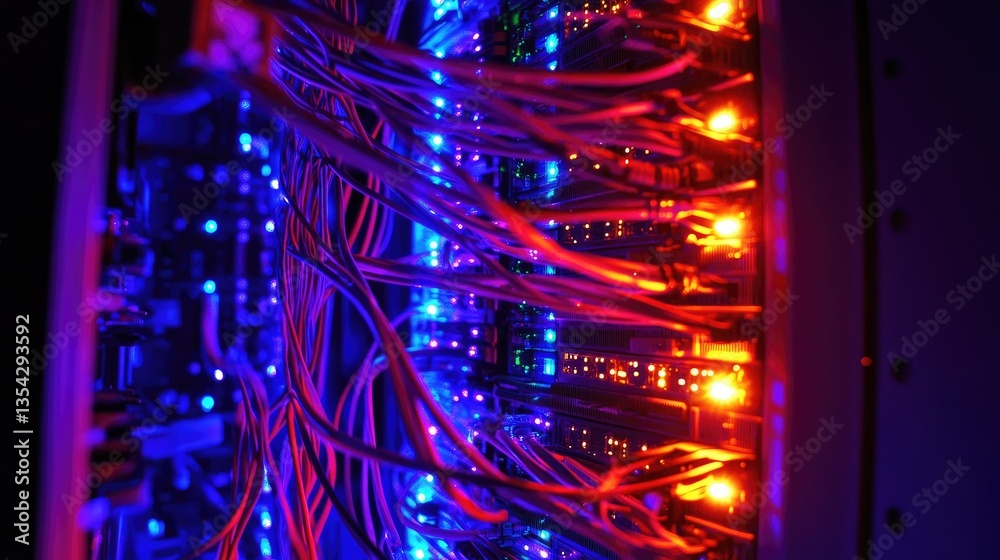 Aufkleber A stunning image of a server rack glowing with connections, showcasing the heart of data transmission in an advanced tech environment.
