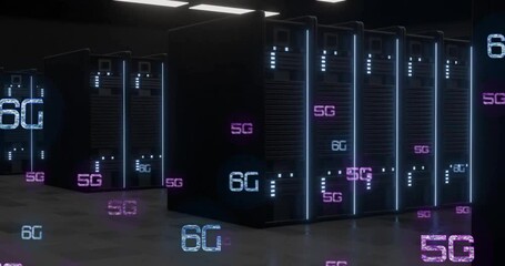 Server room with 5G and 6G network technology animation over servers - Powered by Adobe