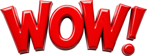 "WOW!" text with red 3D glossy effect, transparent background