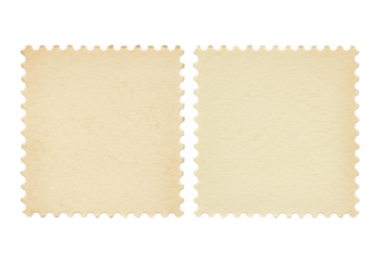 Square vintage postage stamps with perforated edges isolated on transparent background