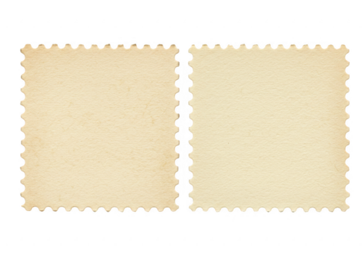 Square vintage postage stamps with perforated edges isolated on transparent background