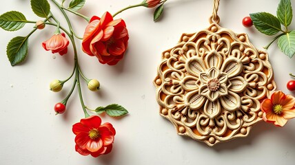 Fototapeta premium Elegant Ornate Mandala Decor Flowers Autumnal Hues