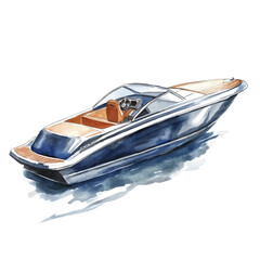 A Speedboat Motorboat, watercolor vector, high quality, isolated on a white background.