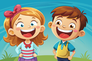 boy and girl with funny smile and isolated background