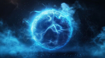 A blue particle sphere floating in mid-air