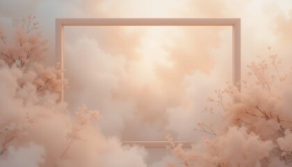 Elegant Peach and Cream Misty Background with Soft Frame Dreamy Pastel Aesthetic