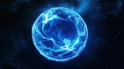 Fototapeta premium A blue particle sphere floating in mid-air