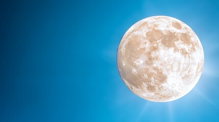 Obraz premium Full Moon Shining in a Bright Blue Sky with Light Flares, Celestial Night Scene