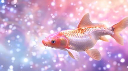 Fototapeta premium Beautiful and Colorful Koi Fish Swimming in a Magical Underwater Scene with Soft Bokeh Background