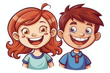 boy and girl with funny smile and isolated background