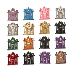 Fototapeta premium set of graphic art house silhouettes building clipart elements in assorted colors isolated transparent background